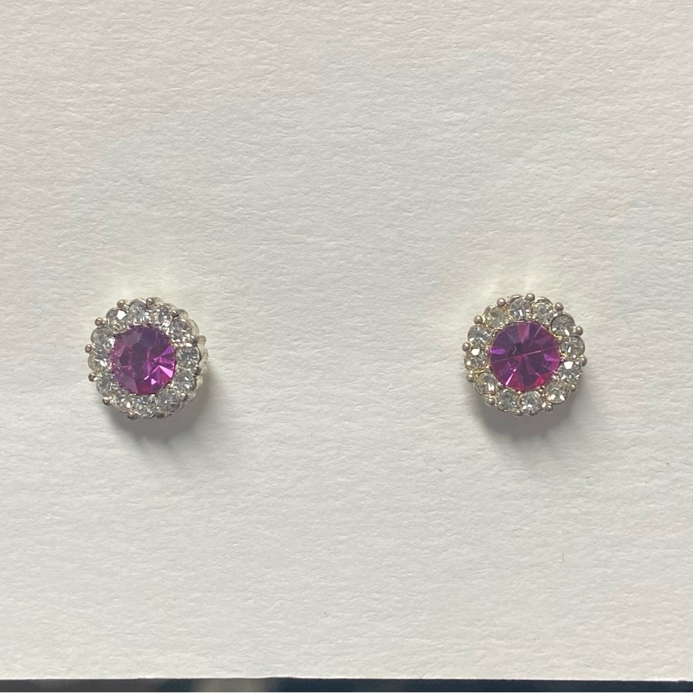 Pink Stud Earrings, Rose Pink Studs Crystal, Post earrings Halo Barbie Pink